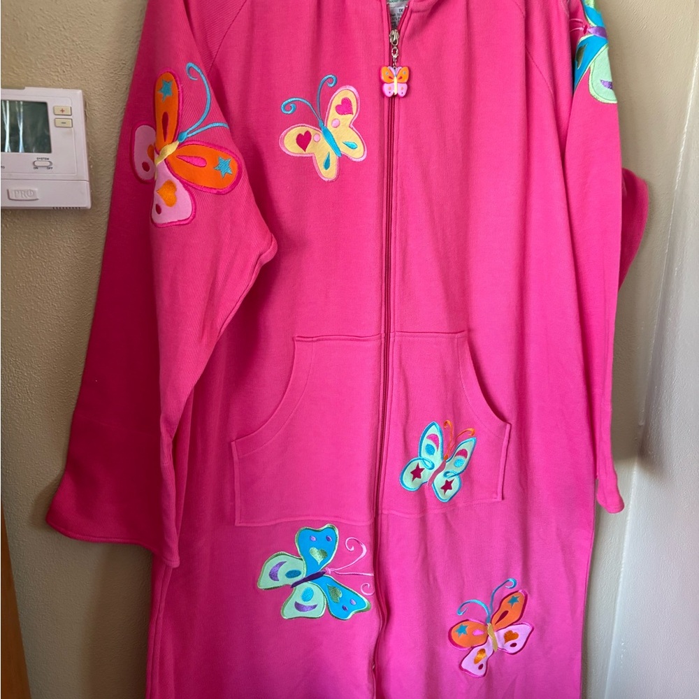 Quacker Factory 1X full length robe butterfly appliqué zip front